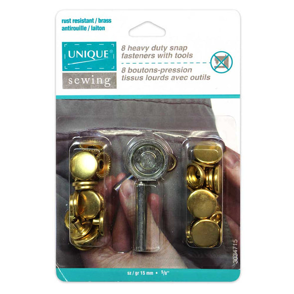 UNIQUE SEWING Ensemble boutons-pression robustess avec outil or - 15mm (5⁄8″) - 8 paires