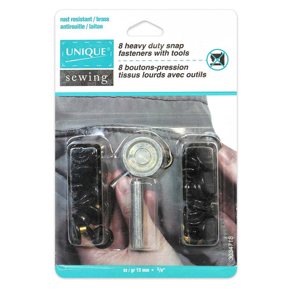 UNIQUE SEWING Ensemble boutons-pression robustess avec outil noir - 15mm (5⁄8″) - 8 paires