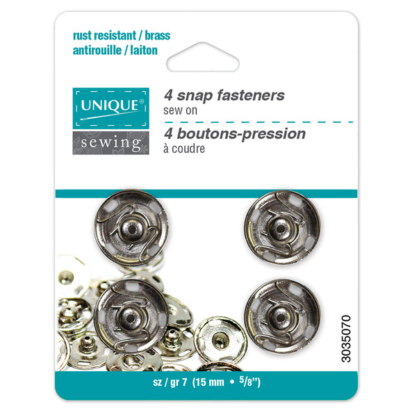 UNIQUE SEWING Boutons-pression à coudre nickel no 7 / 15mm (5⁄8″) - 4 paires