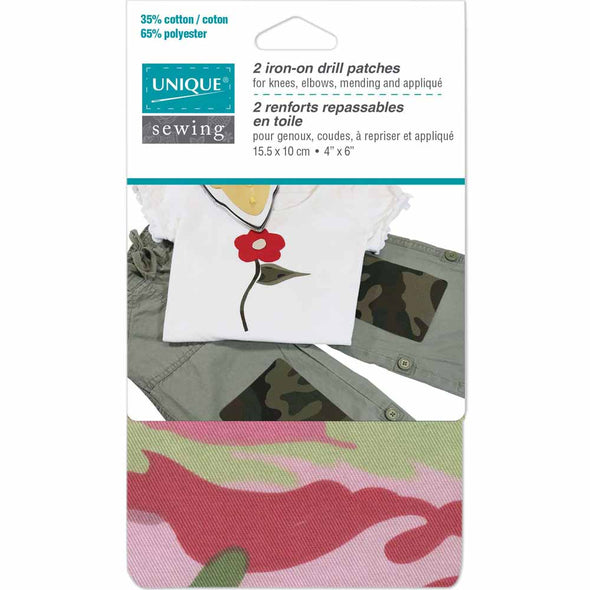 Pièces en toile UNIQUE SEWING camouflage rose - 15 x 10cm (4” x 6”) - 2mcx - renfort