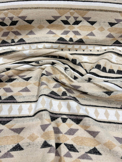 Tissu épais Woodland à motifs géométriques crème, plum, gris foncé