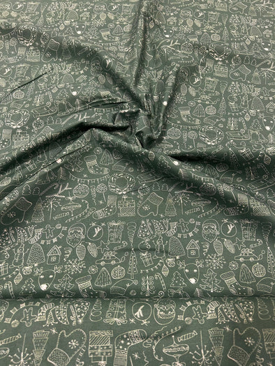 100% coton motifs de Noël fond vert kaki