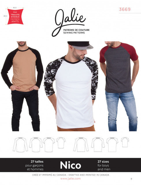 Patron Jalie : T-shirt raglan pour garçons et hommes NICO (3669)